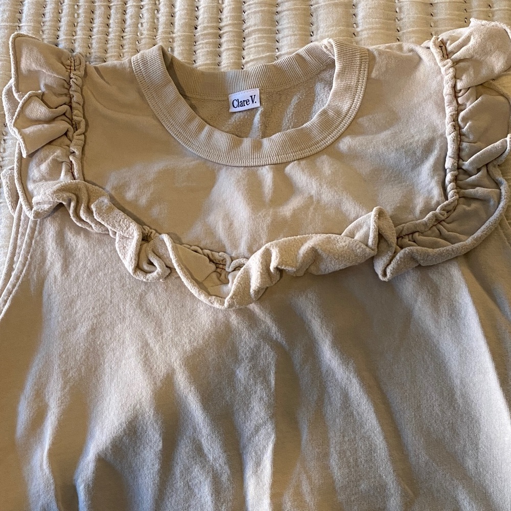 Clare V Sleeveless Ruffle Sweatshirt/Vest - Cream